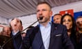 Peter Pellegrini speaks after winning Slovakia's presidential election run-off in Bratislava on 6 April 2024.