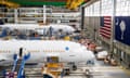 Under-construction 747s at a Boeing facility