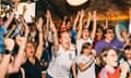 Fans celebrate England’s win over Denmark in the 2023 Women’s World Cup at a Baller FC event in London