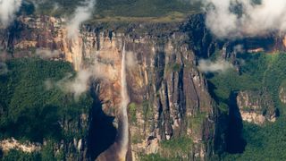 An aerial photograph of Angel Falls in Venezuela.