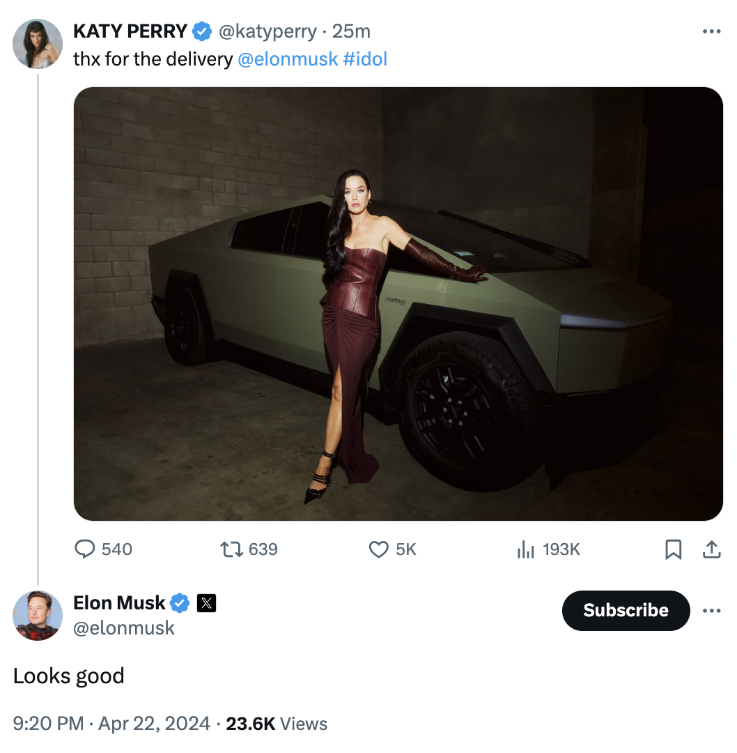 r/EnoughMuskSpam - Katy Perry gets the WankPanzer