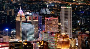 Aerial view of city buildings during nighttime, Taipei, Taiwan