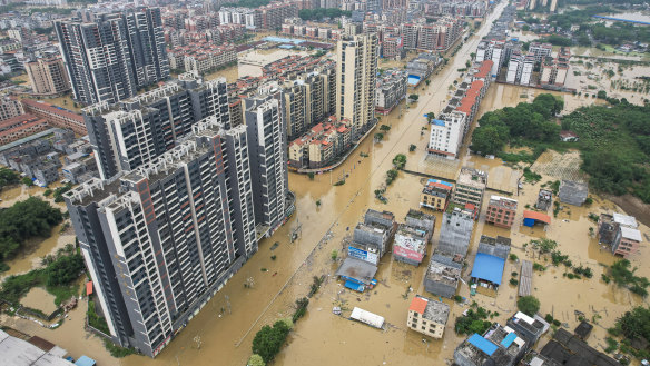 Qingyuan city, in China’s southern Guangdong province after days of heavy rains on Monday.