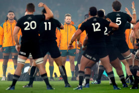 The Wallabies stare down the haka in Melbourne in 2022.