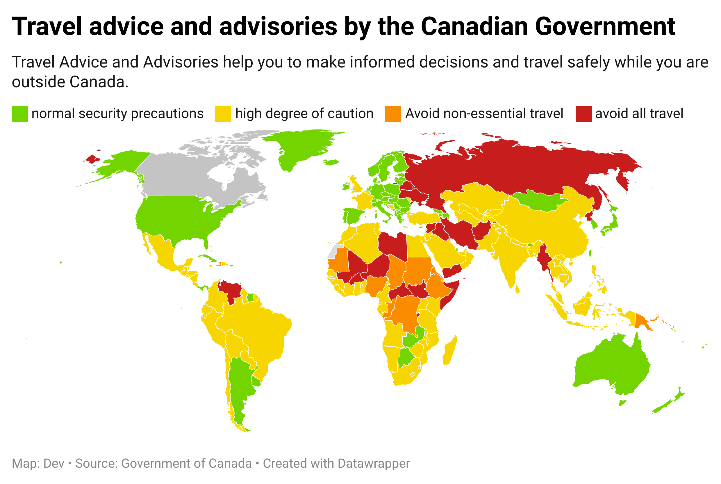 r/dataisbeautiful - [OC] Travel advice and advisories by the Canadian Government