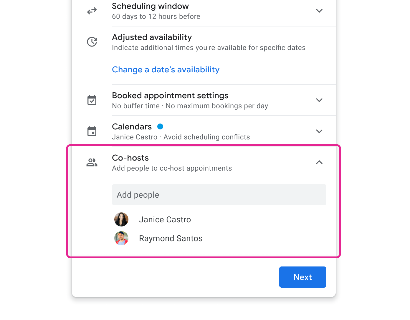 Add up to 20 co-hosts to your appointment schedule