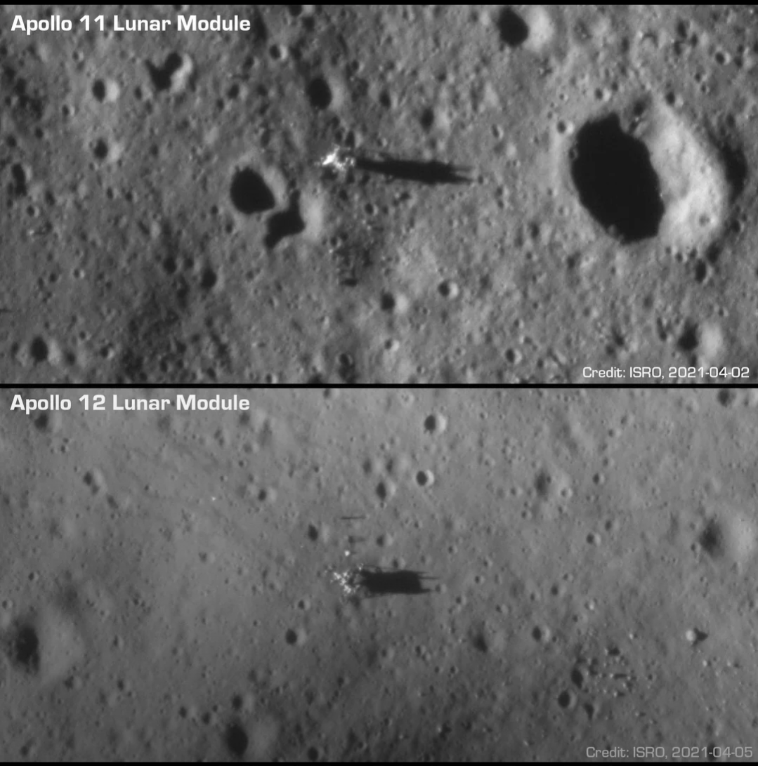 r/Damnthatsinteresting - Images of Apollo 11 and 12 taken my indias moon orbiter. Disproving moon landings deniers 