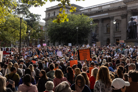 Thousands have marched in Melbourne to protest against gender-based violence.