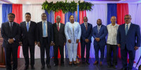 Image: Transitional Council members  after a ceremony to name its president and a prime minister in Port-au-Prince, Haiti