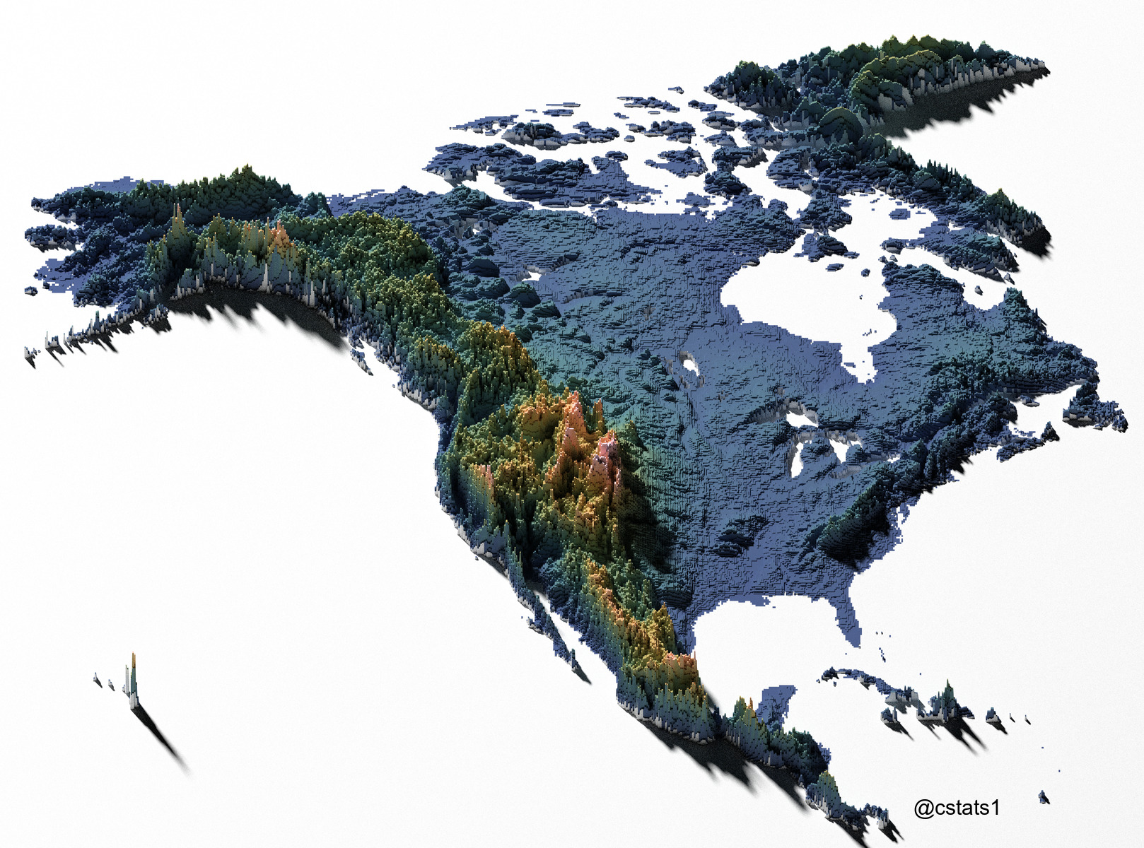 r/dataisbeautiful - North America Elevation Tiles [OC]