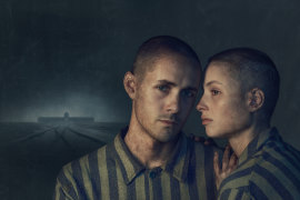 Jonah Hauer-King and Anna Prochniak in The Tattooist of Auschwitz.