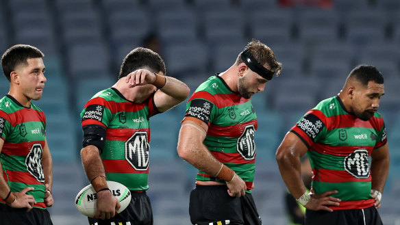 Rabbitohs players during their loss to the Sharks.