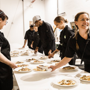 Students at Djinda Ngardak working alongside chefs from Fervor. 
