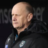 ADELAIDE, AUSTRALIA - MAY 02: Ken Hinkley, Senior Coach of the Power coaching from the bench during the 2024 AFL Round 08 match between the Adelaide Crows and the Port Adelaide Power at Adelaide Oval on May 02, 2024 in Adelaide, Australia. (Photo by Sarah Reed/AFL Photos via Getty Images)