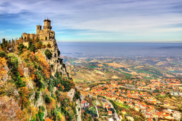 One of three towers overlooking San Marino, a landlocked country in Italy.