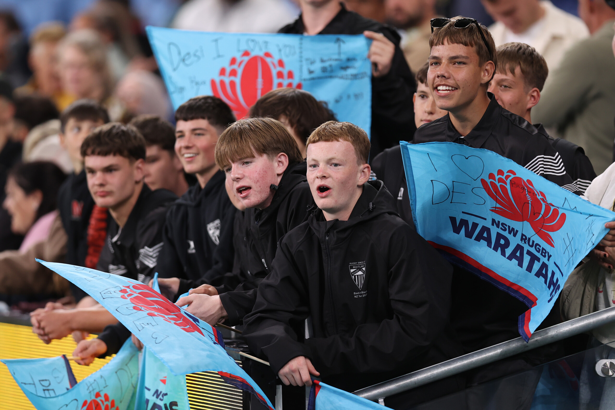 SYDNEY, AUSTRALIA - APRIL 19: Waratahs fans during the Super Rugby Women's Semi Final match between NSW Waratahs and ACT Brumbies at Allianz Stadium on April 19, 2024 in Sydney, Australia. (Photo by Jason McCawley/Getty Images)