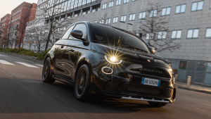 The zippy Abarth 500e Turismo in Venom Black.