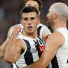 Nick Daicos kicked the winning goal in the Magpies’ win against the Blues.