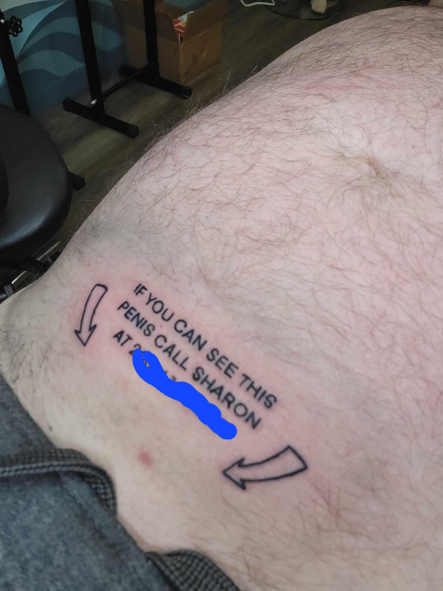 r/Wellthatsucks - Got a tattoo to make the wife laugh..... accidentally put my phone number instead of hers.... proofreading is important kids....