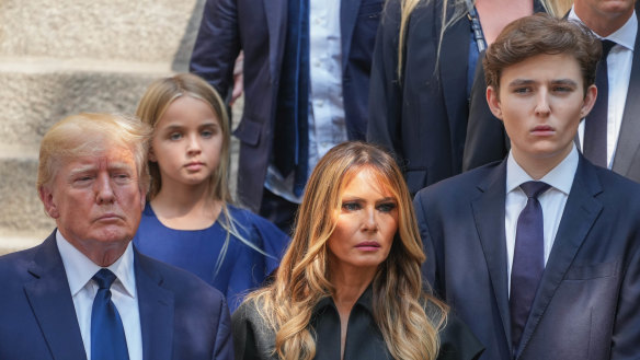 Barron Trump (right) with Donald and Melania Trump at the funeral of the ex-president’s former wife Ivana Trump in July 2022.  