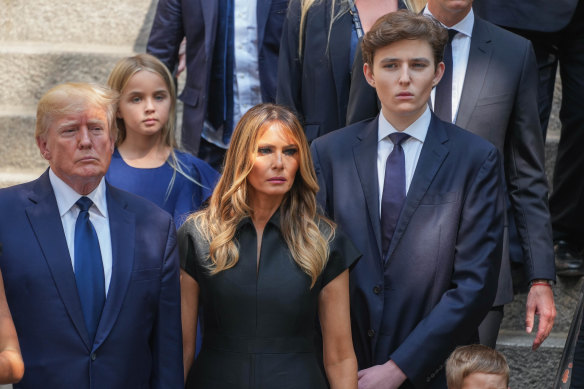 Barron Trump (right) with Donald and Melania Trump at the funeral of the ex-president’s former wife Ivana Trump in July 2022.  