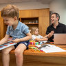 Treasurer Jim Chalmers prepares for his first budget in 2022 with children Jack (left), Annabel and Leo.