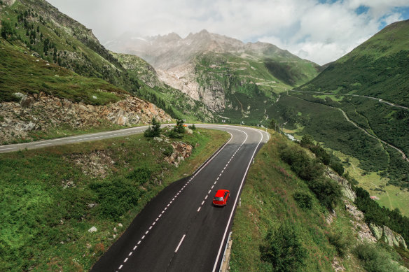 Mountain road in Switzerland in summer. 