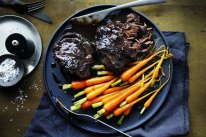 Neil Perry’s braised beef cheeks with baby carrots.