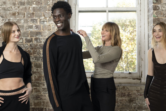 Nagnata designer Laura May Gibbs with models (L_R) Hannah Alford, Amath Fall and Josafina Paddison before her intimate runway presentation before the official start of Australian Fashion Week.