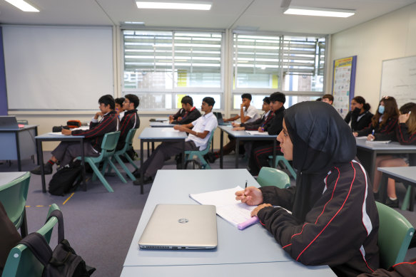 Year 10 students at The Ponds High in north-west Sydney. The school has 48 demountables. 