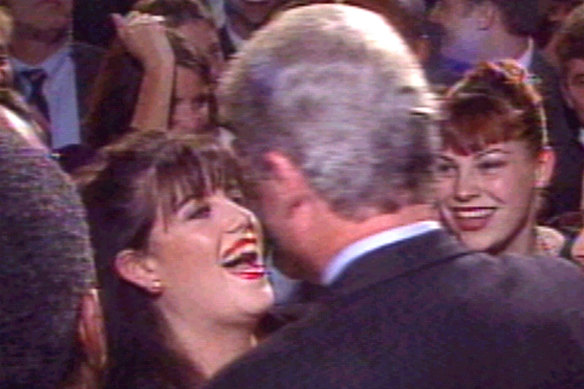 President Bill Clinton meets Monica Lewinsky at a fundraiser event in 1996.