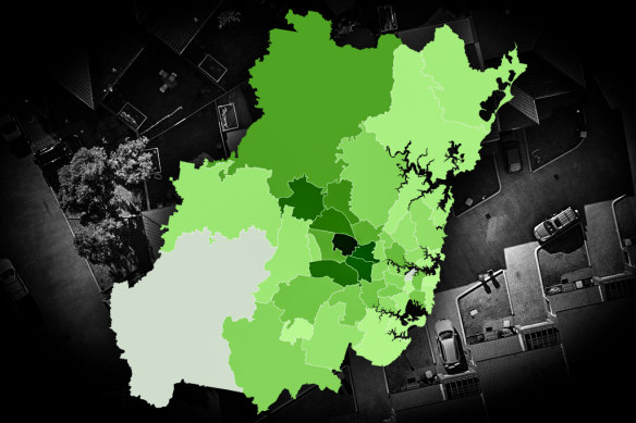 The Sydney suburbs with the highest share of distressed listings. 