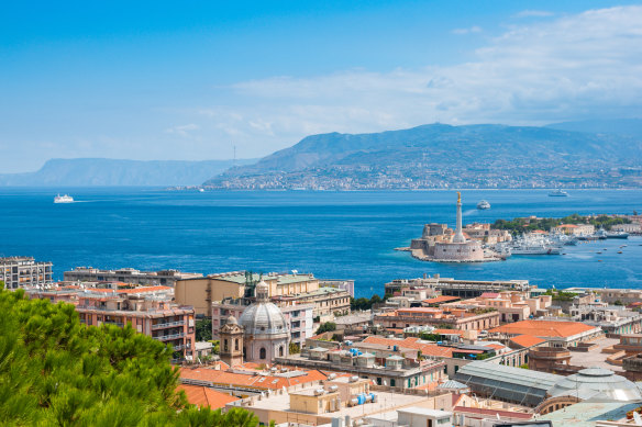 The train between Sicily and mainland Italy crosses the Straits of Messina on board a train.