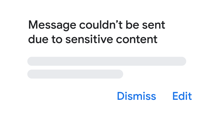 Advarselsbesked, der fortæller en bruger, at vedkommendes besked ikke kunne sendes på grund af følsomt indhold.
