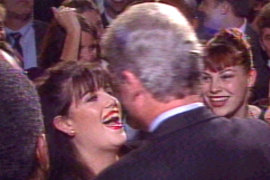 President Bill Clinton meets Monica Lewinsky at a fundraiser event in 1996.