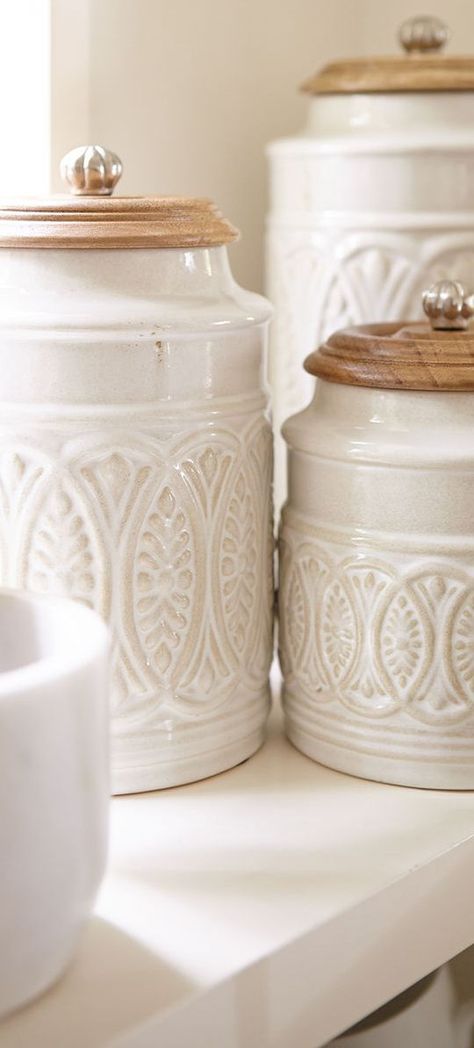 Home Décor, Farmhouse Style, Farmhouse Décor, Pottery, Ikea, Mason Jars, Farmhouse Kitchen Canisters, Kitchen Canisters, Farmhouse Canisters