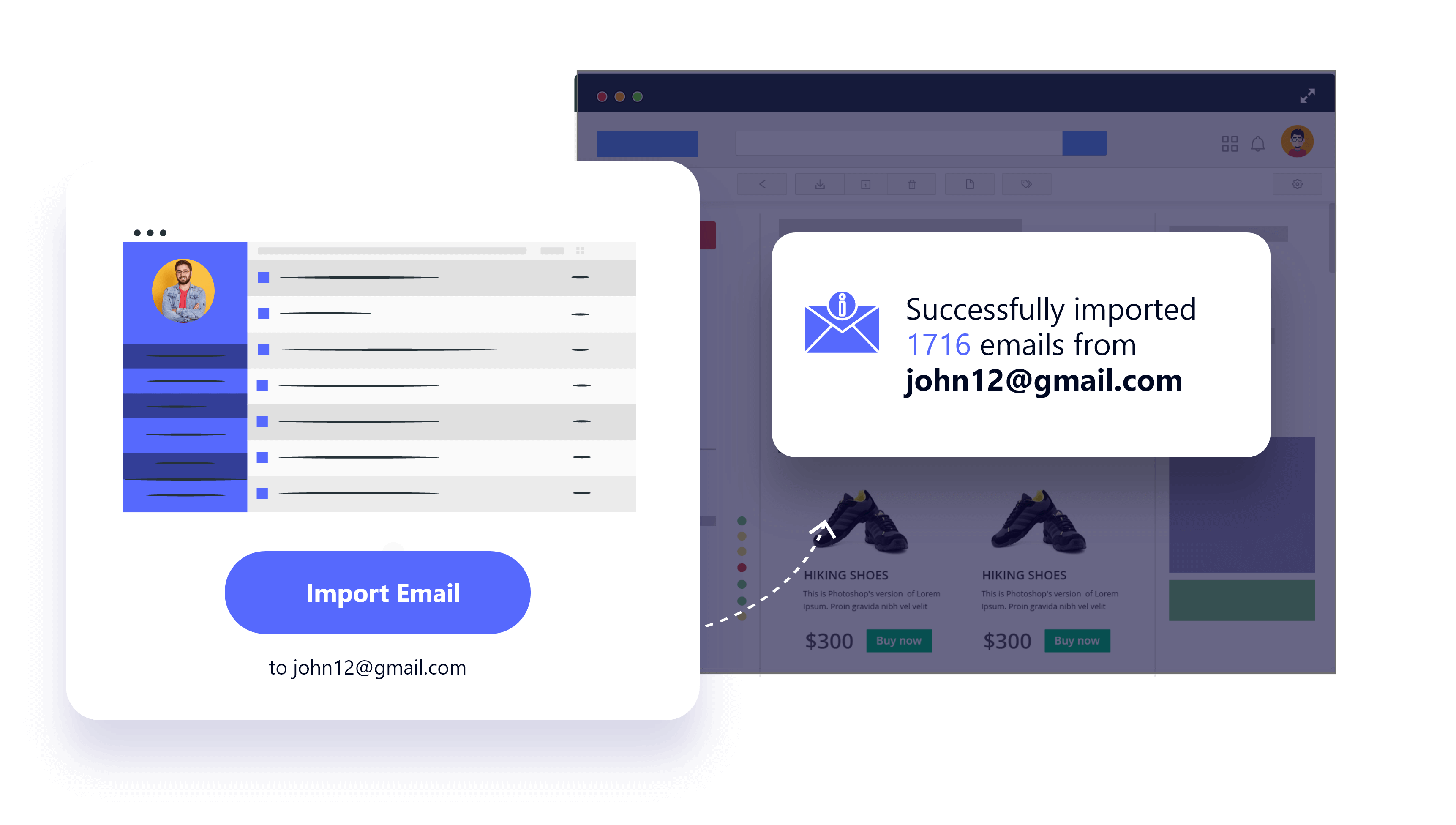  A diagram of email migration with notification of success 