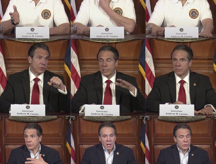 a grid of stills from governor Andrew Cuomo's daily press briefings