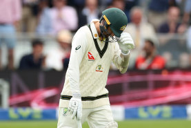 Nathan Lyon hobbled out to bat at Lord’s despite a calf injury that would rule him out for the rest of the Ashes series.