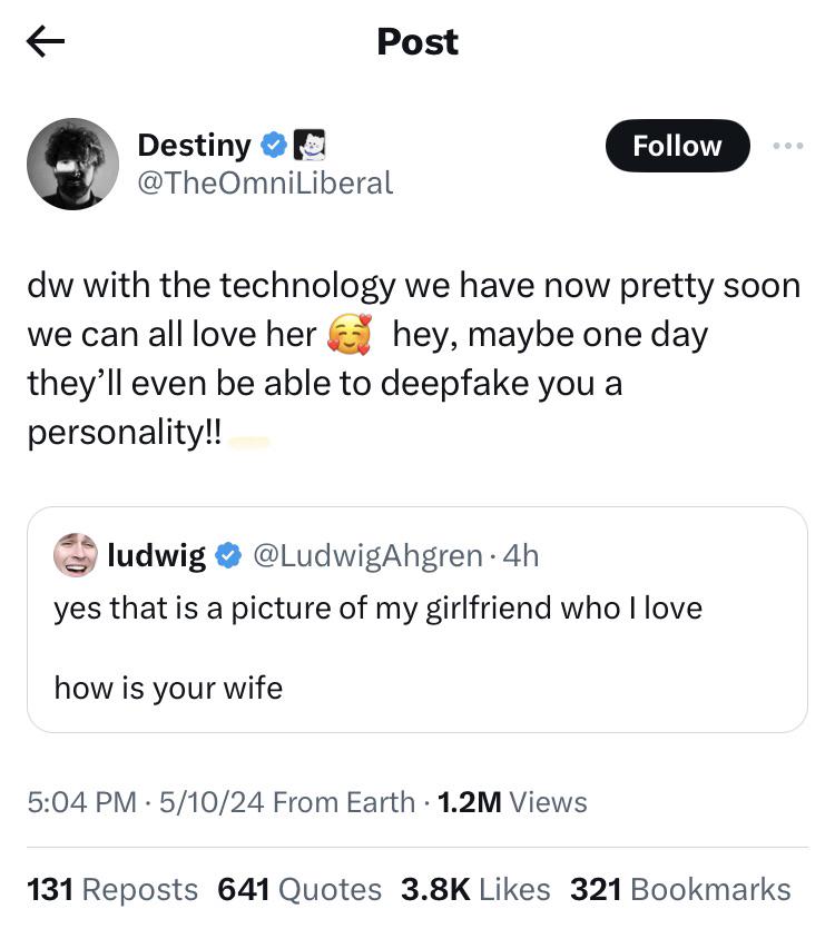 r/LudwigAhgren - Destiny Twitter L