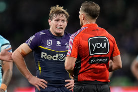 Referee Grant Atkins sends Harry Grant to the sin bin.