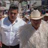 Senatorial candidate Willy Ochoa walks with other PRI candidates before beginning his rally in San Juan Chamula, Mexico.