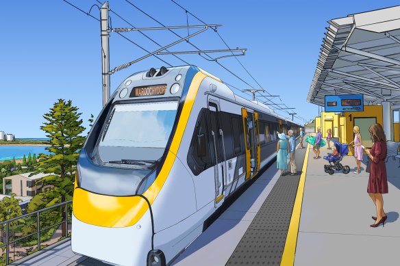 An artist’s impression of one of the stations along the Direct Sunshine Coast Rail Line.