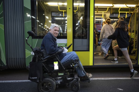 Martin Leckey can’t use the Sydney Road trams near his home because they are not wheel chair accessible.