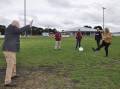 Deputy mayor Steve Ruddell blocks a shot from Goulburn MP Wendy Tuckerman, watched by the STFA's Jason Broadbent, Kayla Webb and Rob Scott. Picture by Louise Thrower.