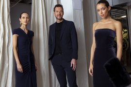 Model Valerija Erolhina, Carla Zampatti CEO Alex Schuman and model Shai Giladi at the Carla Zampatti head office in Sydney. 