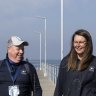 Fishcare’s Sarah van Stokrom and Ian Whiteside at the jetty off Beaumaris Yacht Squadron. 