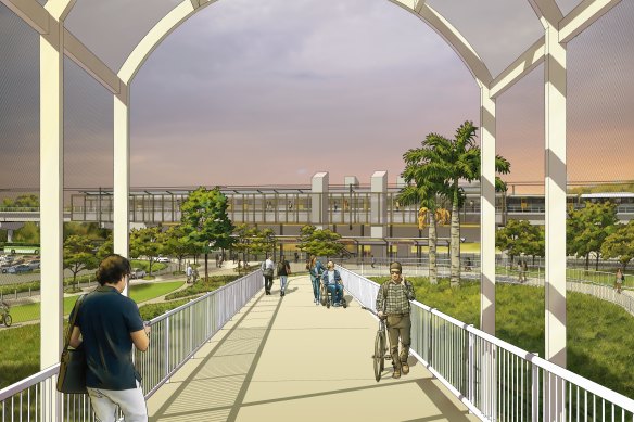 An artist’s impression of Caloundra station on the Direct Sunshine Coast Rail Line. 