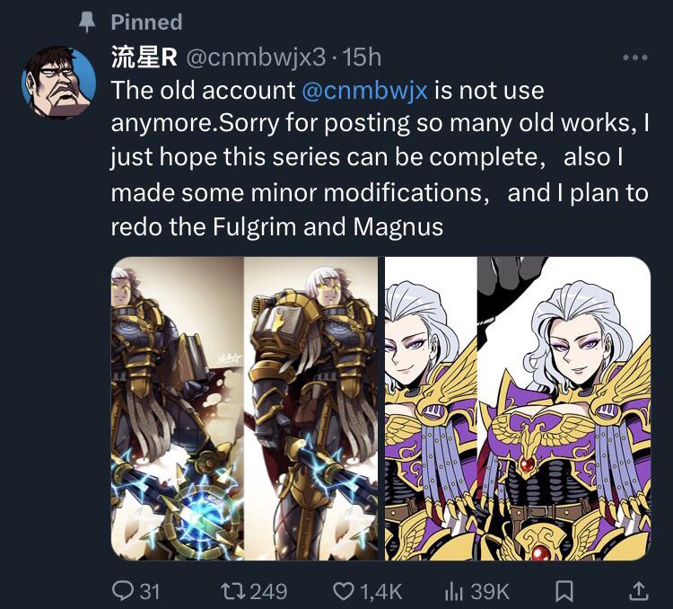 r/Grimdank - The original artist behind the female primarch designs has migrated to a new account