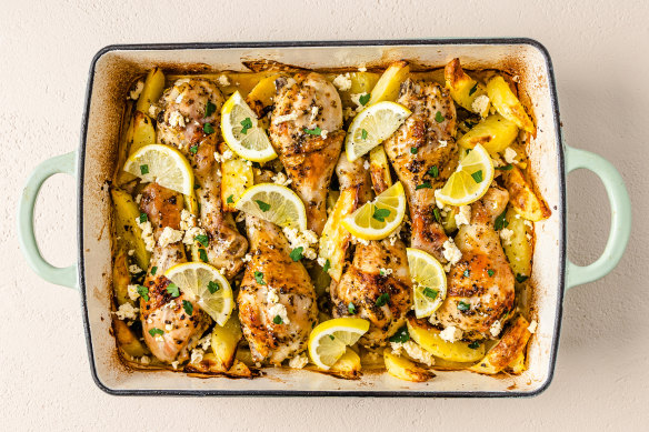 Greek lemon chicken and potatoes.